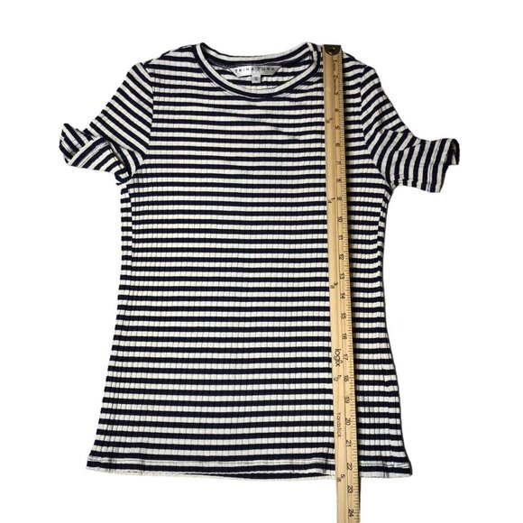 Trina Turk Blue and White Striped Short Sleeve Top Size Small - Picture 5 of 6